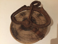 Antique Cast Iron Pulley with Wooden Wheel P7