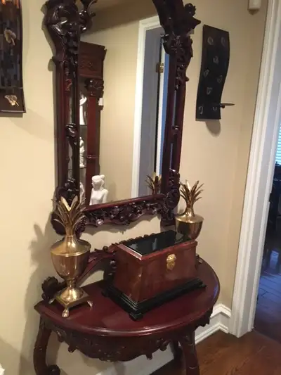 ANTIQUE CONSOLE WITH MATCHING MIRROR, View more