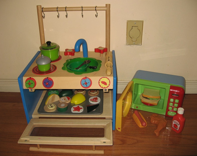 Wooden Mini Kitchen, Wooden Tray, Baking Goodies, Microwave Toy in Toys in City of Toronto - Image 2