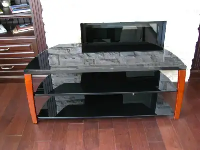 Techcraft 3 Tier Smoked Tempered Glass & Wood Stereo TV Stand, View more