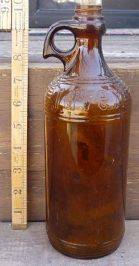 Vintage MCM 1950's Amber Glass Javex Bottle Advertising