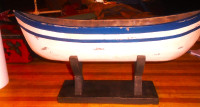 Vintage Wooden Canoe/ Boat  on Wooden Stand White & Blue