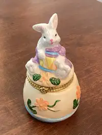 EASTER #8: Hand Painted Ceramic Easter Bunny Hinged Trinket Box