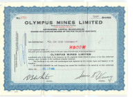 Scripophily - Olympus Mines Ltd - Share Certificates