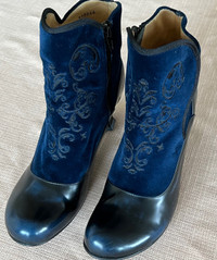 Fluevog Baroque Blue Velvet Boots