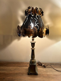 Lampe de table laiton abat jour métal vintage light
