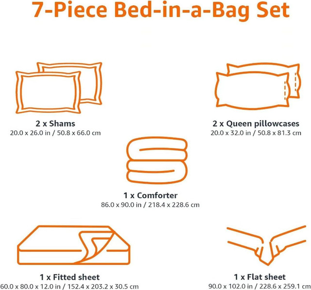 Lightweight Microfiber 7 Piece Bed-in-a-Bag Queen Comforter in Bedding in Burnaby/New Westminster - Image 4