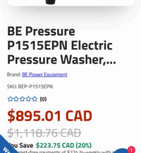 BE Power 1500 PSI pressure washer 