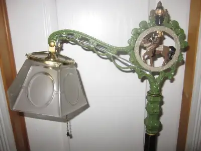 VINTAGE Bridge lamp Cast Iron. 58" Tall, Original Brass Socket, 4" Original Glass Shade & Fitter, Ho...
