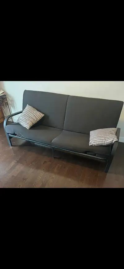 Black Metal Frame Futon / Convertible Sofa Bed with Mattress, View more