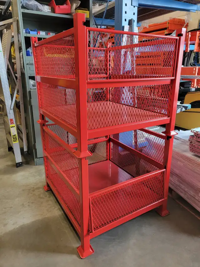 RED EXPANDED METAL BINS 34.5"x40.5"x32"H. STACKING PARTS BINS. in Tool Storage & Benches in London - Image 5