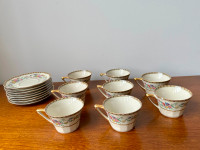 Limoges Tea Cups & Saucers Floral Gold - Set 8