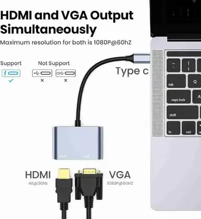 USB C to HDMI VGA Adapter, Vilcoe 2-in-1 USB C Hub with 4K HDMI,, View more