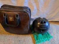 Vintage men's bowling ball, bag & shoes.