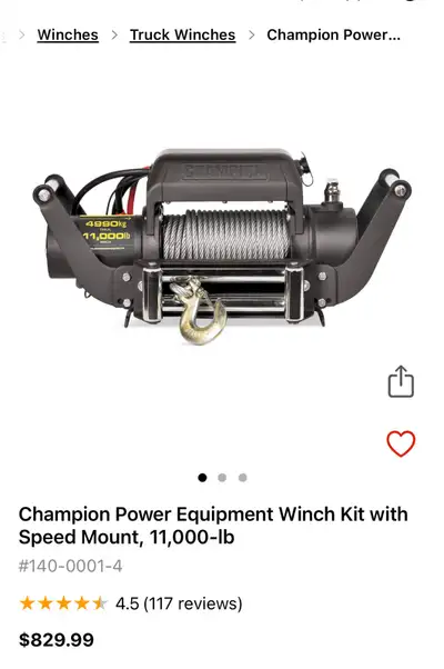 Champion winch 11000 lbs. Never used - sold cottage and truck and it’s definitely not going to work...