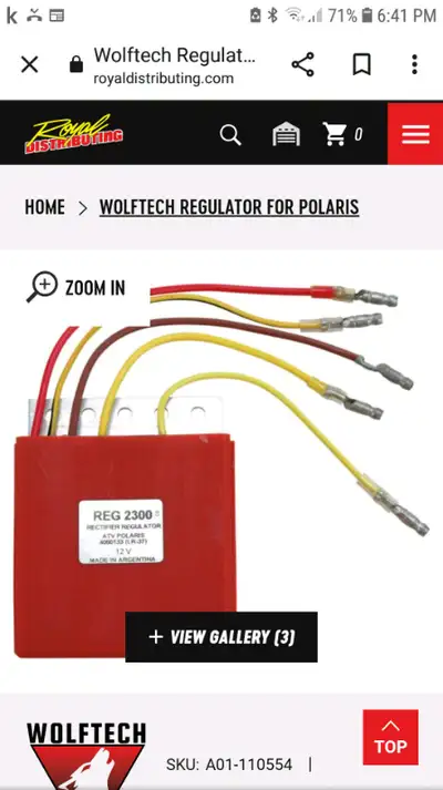 New from Royal Distributing a voltage regulator (pn A01-110554) fits several models of Polaris atvs...