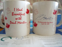 Autographed Paul Martin coffee mugs & more fine items selling