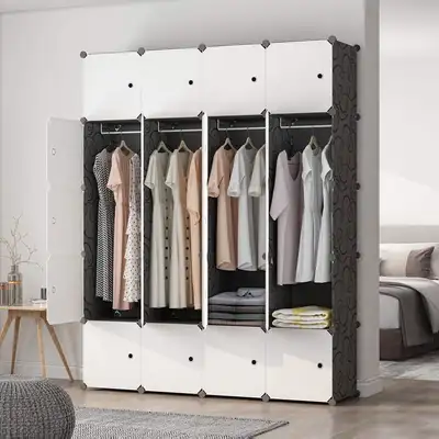 Modern Portable Closet for Hanging Clothes, Combination Armoire, Modular Cabinet for Space Saving, I...