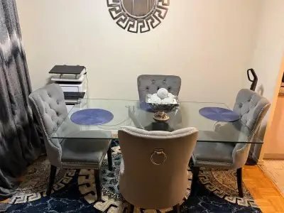 Dining room table with 4 chairs. lightly used. , View more