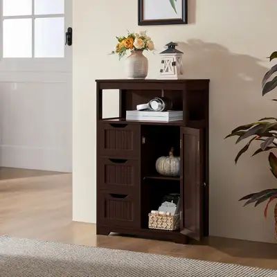Wood Bathroom Floor Organizer with Cupboard, Multiple Purpose, View more