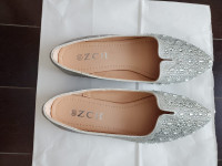 Flats Slip On Shoes Sneakers Gemstones Crystals Shiny Silver