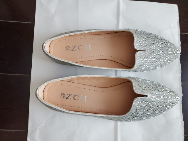 Flats Slip On Shoes Sneakers Gemstones Crystals Shiny Silver in Women's - Shoes in Markham / York Region