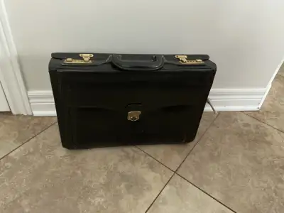 VINTAGE ITALIAN BLACK LEATHER BRIEFCASE , View more