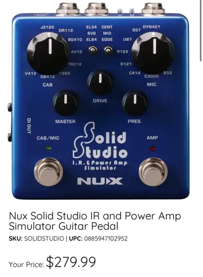 Nux Solid Studio IR and Power Amp Simulator Guitar Pedal, View more
