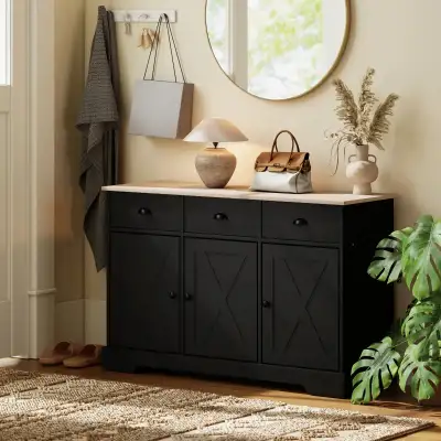 46.5" farmhouse Buffet Cabinet, Sideboard with 3 Barn Doors , View more