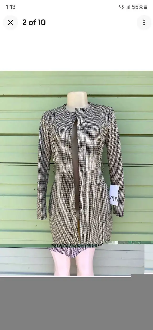 ZARA HOUNDSTOOTH FROCK COAT Ecru Brown SIZE XS MISSING BELT in Women's - Tops & Outerwear in Laval / North Shore - Image 3