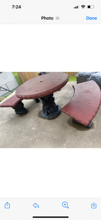 Concrete patio table and seats