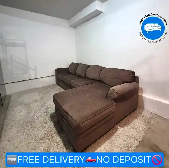 FREE DELIVERY Brown 4 Seater Sectional / L Shape Sofa / Couch in Couches & Futons in Vancouver - Image 2