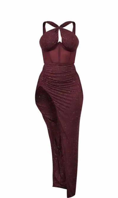 BRAND NEW!  Chocolate Brown Diamante Mesh Insert Cup Detail Max, View more