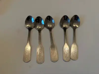 Coffee spoons stainless steel 5 for $10, 4 1/2” long - not set Vintage antique Retro 2 silver servin...