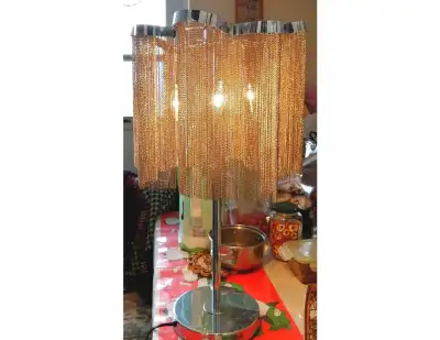 Stainless steel frame and metal chains shade table lamp 27" tall, View more