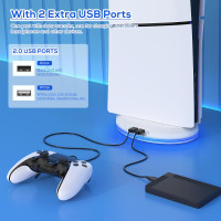 PS5 Slim Cooling Fan Station Base, 3 L. Fan Speed, 8 RGB, 2 USB