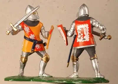 Wm Britain Set 40239 - Knights Dueling, Foot, from the 'Knights of Agincourt' series issued in 2003....