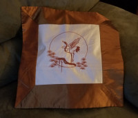 Oriental Silk Throw Pillow Cover with Crane motif