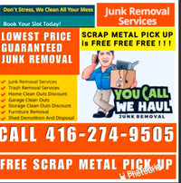 Free scrap metal pick up and junk removal services 4162749505