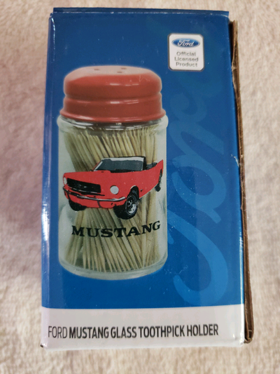 Brand new Ford Mustang glass and metal toothpick holder. Ford blue oval official licensed product. C...