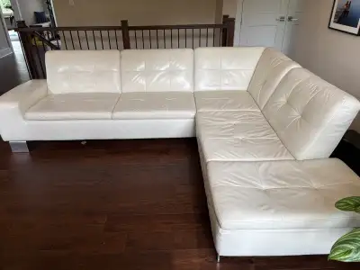  white Leather sectional sofa - very good condition , View more