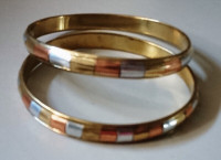 Vintage Handmade Brass, Copper & Silver Metal Bangle/Bracelet