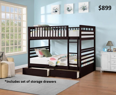 GREAT SELECTION OF DOUBLE/DOUBLE BUNK BEDS WITH STORAGE DRAWERS, View more