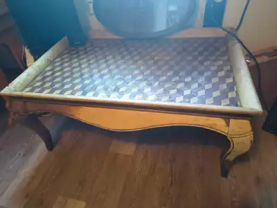Vintage Geometric Wood Coffee Table, View more
