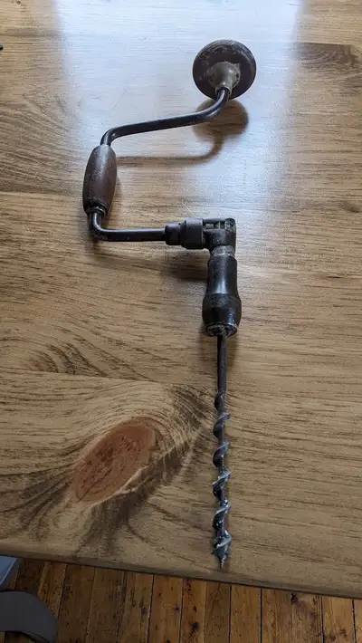 Vintage Ratcheting Hand Brace Drill with Auger Bit, View more