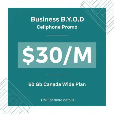 Business B.Y.O.D Cellphone promo $30 for 60 Gb Data, View more