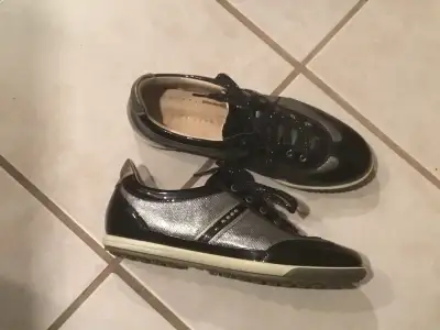 Ecco Hydromax Womens Golf Shoe- Black Silver Leather Size 8.5, View more