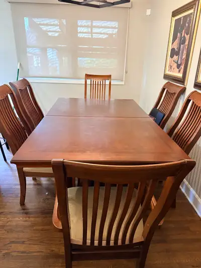 Cherry Dining table/8 chairs and buffet/hutch , View more