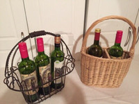 2 BOTTLE METAL BASKET AND WICKER (BOTH 7$)