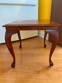 Vintage Hand Carved Solid Wood Inlaid Side Table